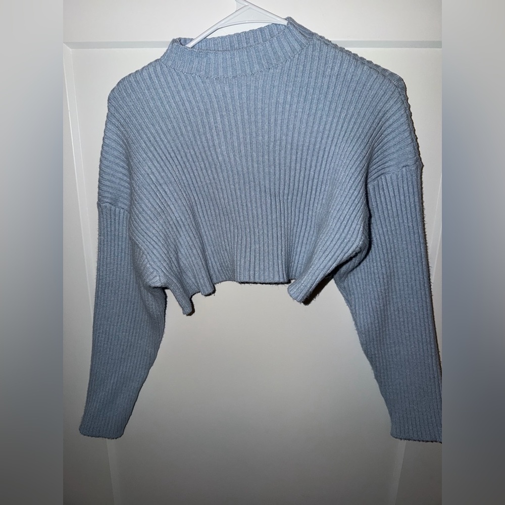 Zara Light Blue Ribbed Turtleneck Sweater